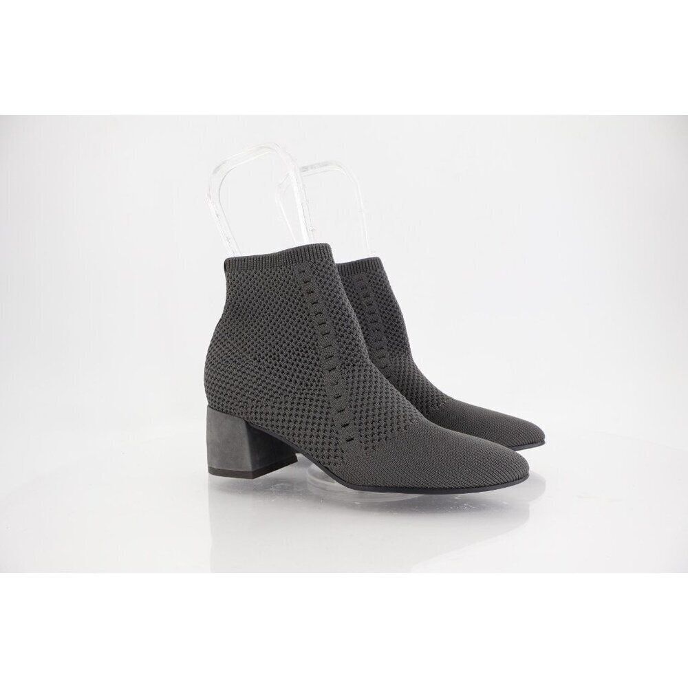EILEEN FISHER Honey Stretch Knit Sock Ankle Booties Size 5 Grey Block Heel